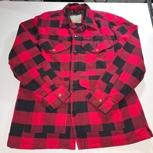St Johns Bay Outdoor Mens Red Black Buffalo Plaid Quilted Flannel Shirt Jacket L
